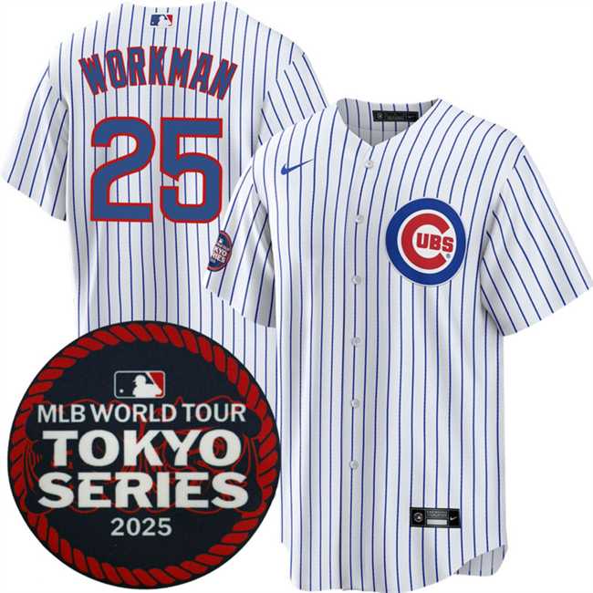 Men%27s Chicago Cubs #25 Gage Workman White 2025 World Tour Tokyo Series Home Stitched Jersey Dzhi